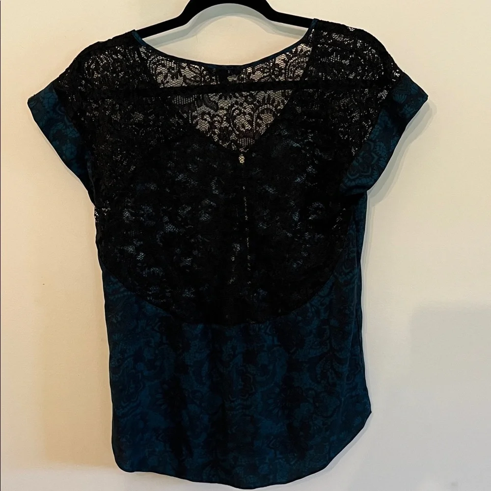 Express Teal and Black Lace Blouse - Picture 3 of 4